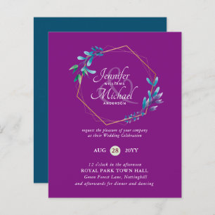 BUDGET Turquoise Purple Gold Wreath Wedding Invita