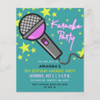Budget Turquoise Purple Kids Karaoke Party Invitat