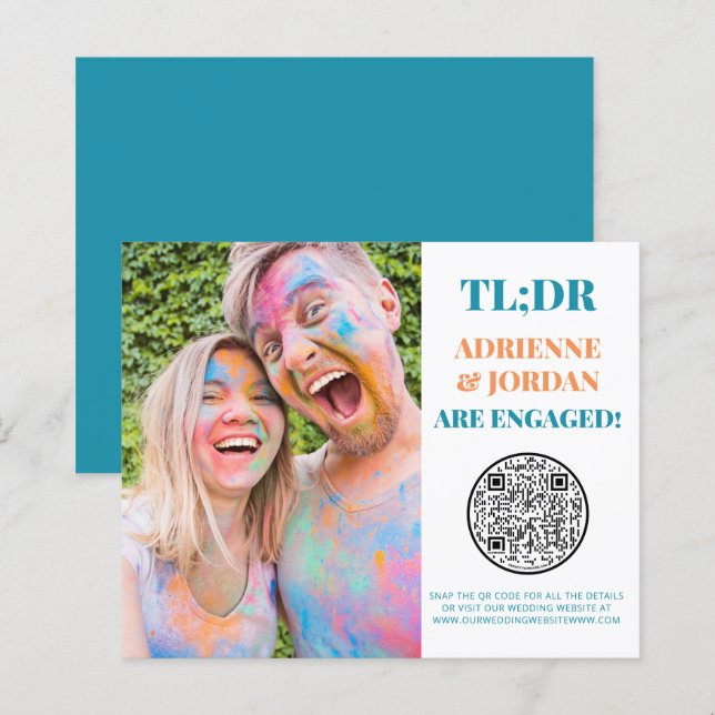 Budget Turquoise QR Code Fun Photo Fiançailles (Devant / Derrière)
