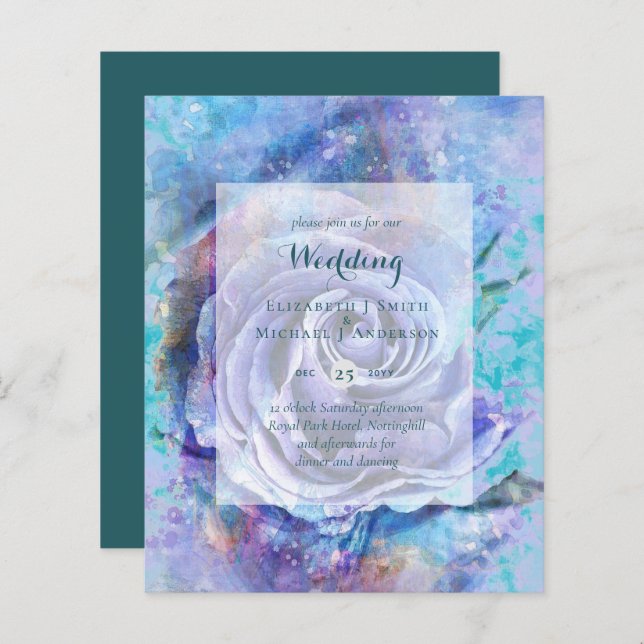 BUDGET Turquoise tons bleus Invitation de mariage (Devant / Derrière)