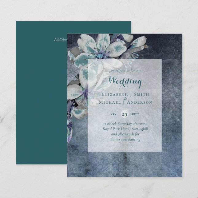 BUDGET Turquoise tons bleus Invitation de mariage (Devant / Derrière)