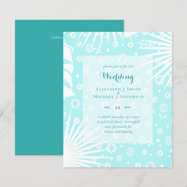 BUDGET Turquoise tons bleus Invitation de mariage (Devant / Derrière)