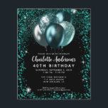Budget Turquoise Vert Parties scintillant noire Ba<br><div class="desc">Glam Turquoise Vert Parties scintillant noire étincelante Balloon élégant Invitation Anniversaire</div>