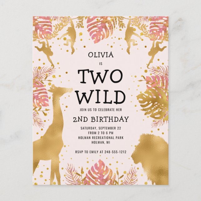 Budget Two Wild Pale Pink 2e Invitation d'annivers (Devant)