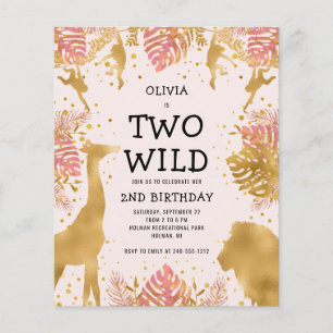 Budget Two Wild Pale Pink 2e Invitation d'annivers