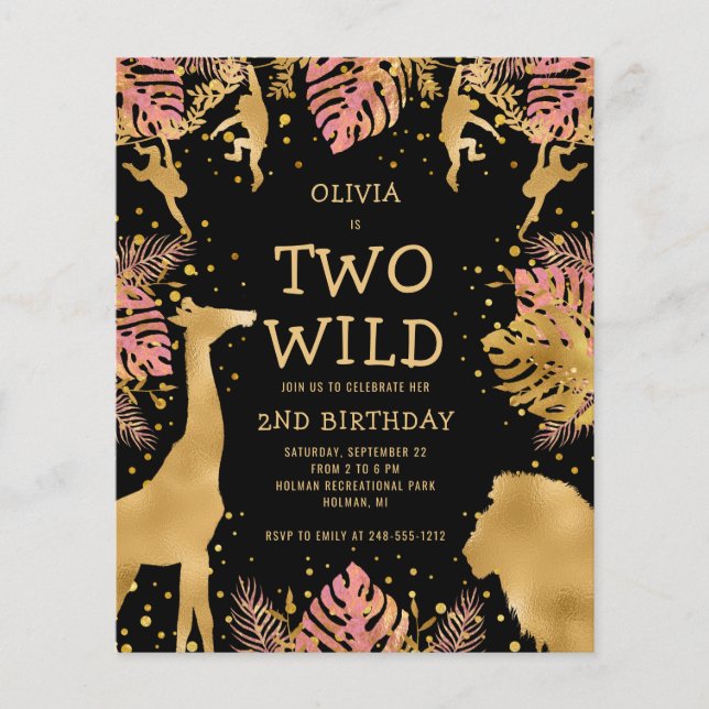 Budget Two Wild Pink Black 2e Invitation d'anniver (Devant)