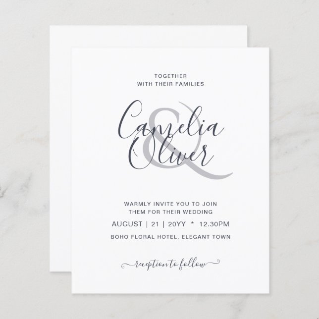 BUDGET Typographie moderne Faire-part de mariage s (Devant / Derrière)