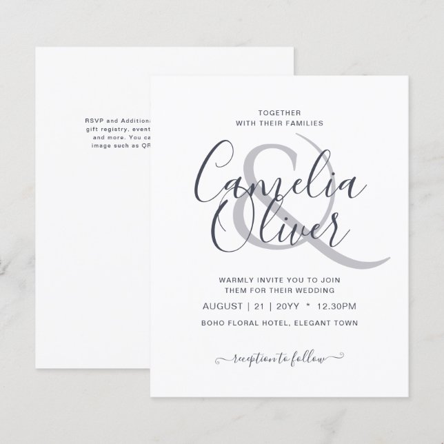 BUDGET Typographie moderne Faire-part de mariage s (Devant / Derrière)