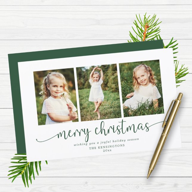 BUDGET Typographie moderne Photo de Noël verte (BUDGET Modern Typography Green Christmas Photo Card)