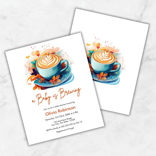 Budget Un bébé brasse du café Baby shower Invitati (Budget Blue A Baby is Brewing Coffee Baby Shower Invitation )