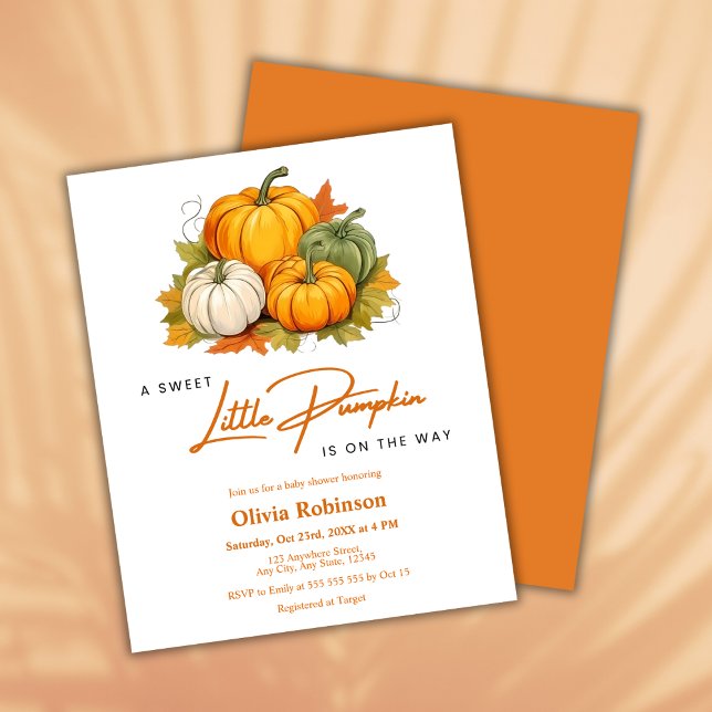 Budget Un Petit Baby shower Citrouille Invitation (Budget A Little Pumpkin Autumn Fall Gender Neutral Baby Shower Invitation  )