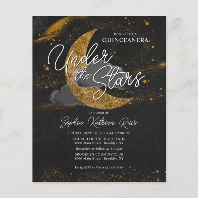 Budget Under the Stars Gold Moon Glam Quinceanera (Devant)