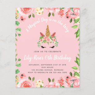 BUDGET Unicorn Face Floral Anniversaire Invitation