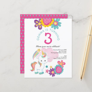 Budget Unicorn Girl 3e anniversaire de fête Invita