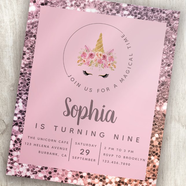 Budget Unicorn Glitter Birthday Party Invite (Créateur téléchargé)