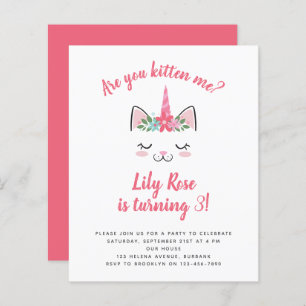 BUDGET Unicorn Kitten Invitation d'anniversaire