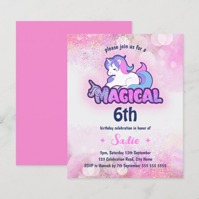 Budget Unicorn Magie N'importe quel âge 6e anniver (Devant / Derrière)