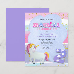 Budget Unicorn Magique 3ème anniversaire Invitatio