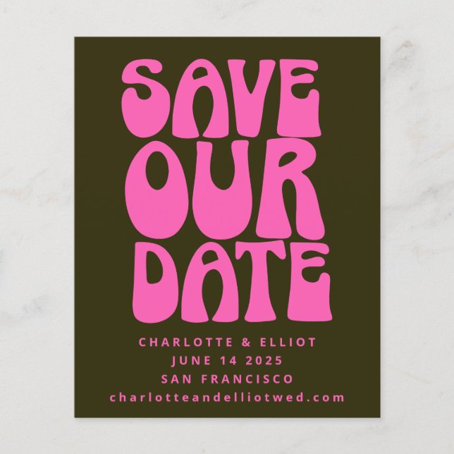 Budget Unique Groovy 70s Rose Vert Save The Date (Devant)