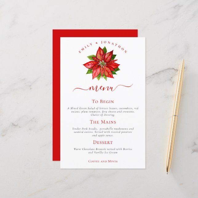 Budget Vacances Mariage Rouge Poinsettia Menu (Devant/Arrière en situation)