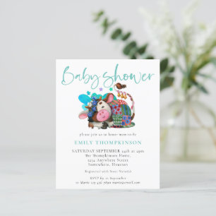 Budget Vache neutre Baby shower Turquoise Invitati