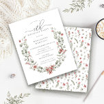 Budget Végétation hivernale Flore rouge 50e annive<br><div class="desc">Aquarelle vert sauge moderne Boho cadre botanique est accentué de petites fleurs poinsettia.</div>