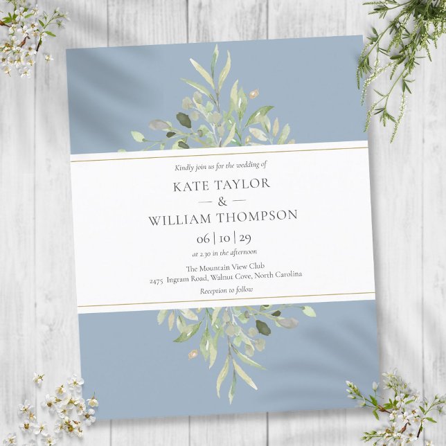 Budget Verdure Dusty Blue Faire-part de mariage (Budget Greenery Dusty Blue Wedding Invitation)
