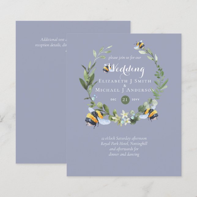 BUDGET Verdure Eucalyptus Bees Mariage Invite (Devant / Derrière)