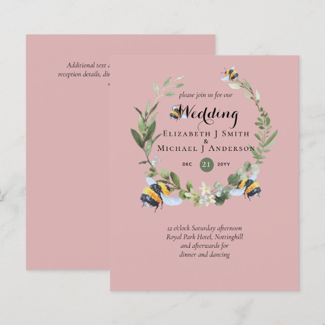 BUDGET Verdure Eucalyptus Bees Mariage Invite (Devant / Derrière)