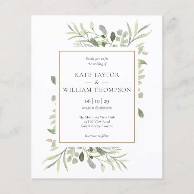 Budget Verdure Foliage Faire-part de mariage Flora (Devant)