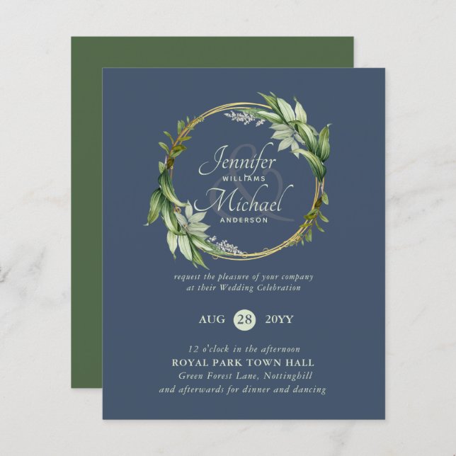 BUDGET Verdure Wreath Wedding Invitations (Devant / Derrière)