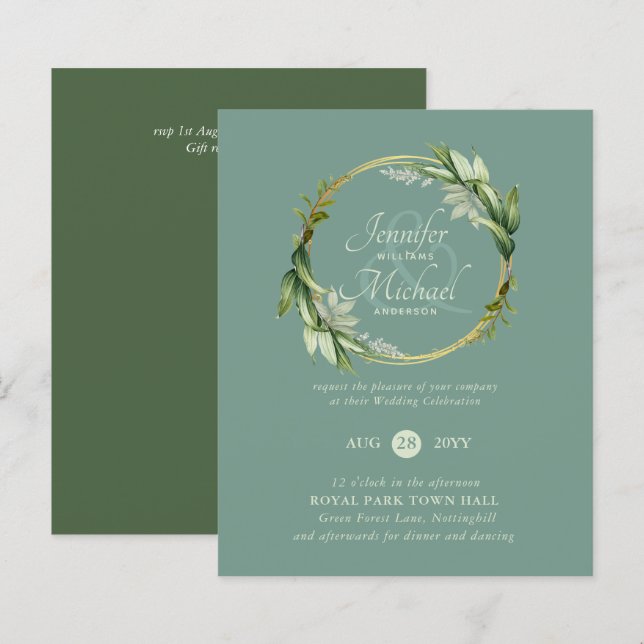 BUDGET Verdure Wreath Wedding Invitations (Devant / Derrière)