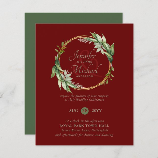 BUDGET Verdure Wreath Wedding Invitations (Devant / Derrière)