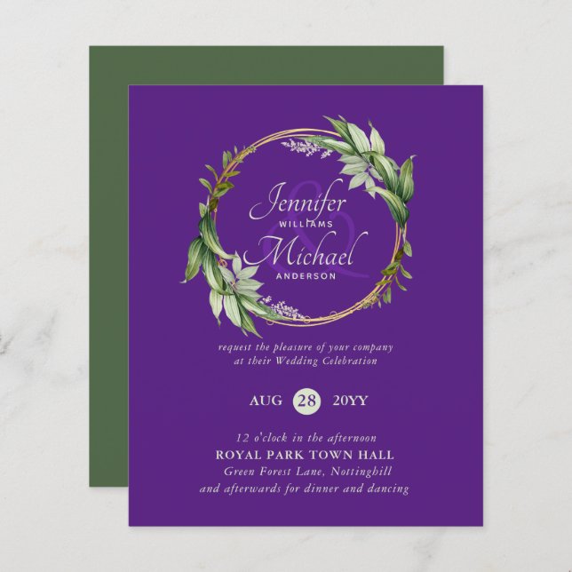 BUDGET Verdure Wreath Wedding Invitations (Devant / Derrière)
