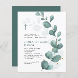 Budget Vert Aquarelle Eucalyptus Baptême Invitatio