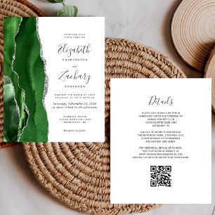 Budget Vert Argent Agate QR Code Mariage Invitatio