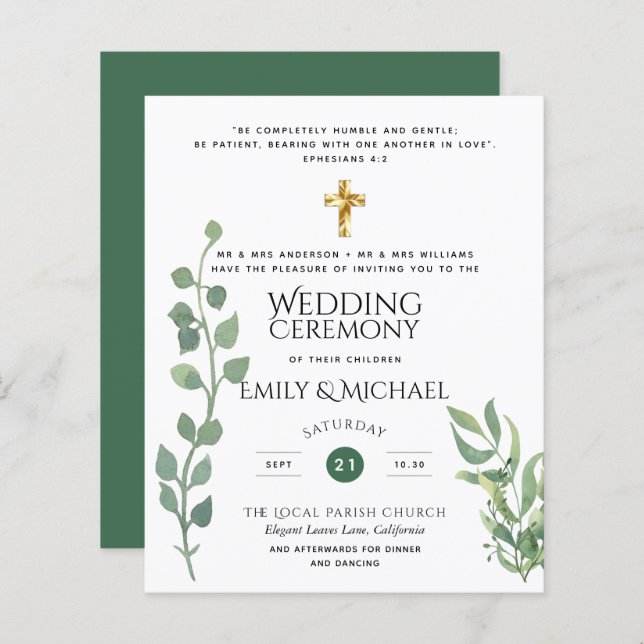 Budget Vert Eucalyptus Mariage catholique Invitati (Devant / Derrière)