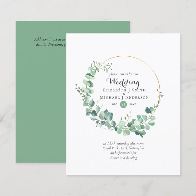 Budget vert Eucalyptus Mariage Invite (Devant / Derrière)