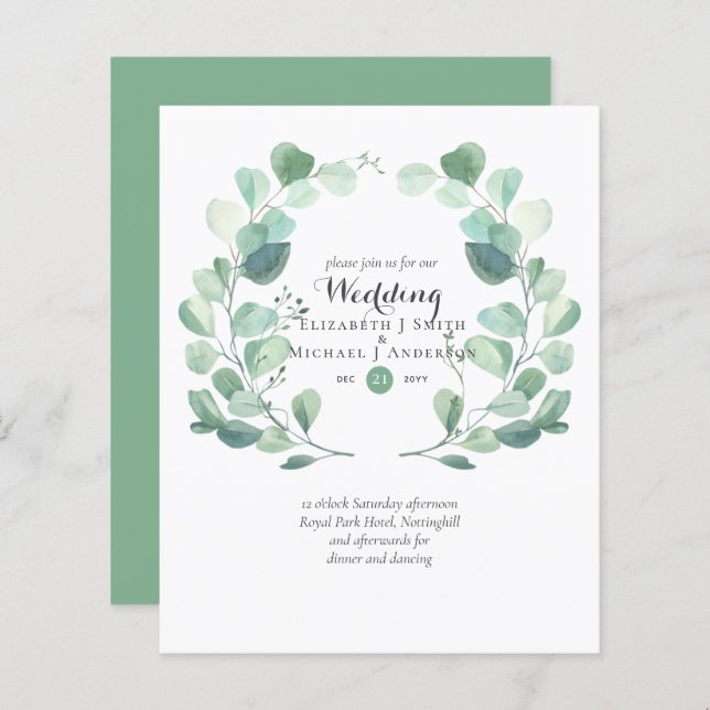 Budget vert Eucalyptus Mariage Invite (Devant / Derrière)