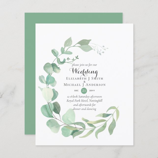 Budget vert Eucalyptus Mariage Invite (Devant / Derrière)