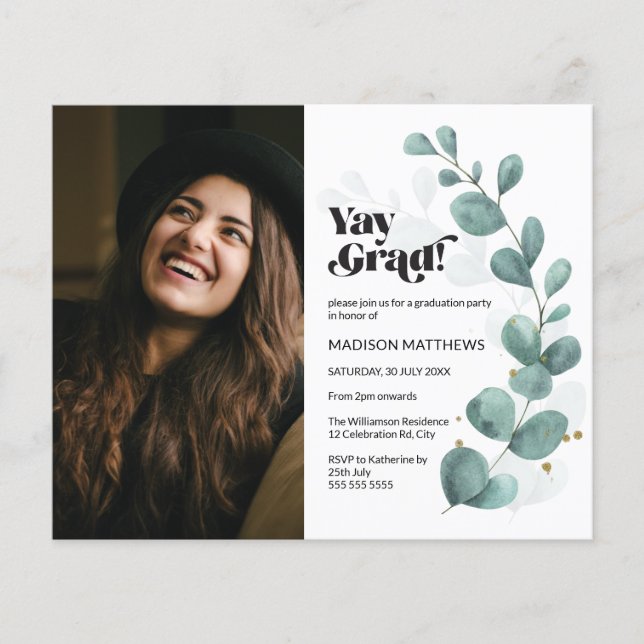 Budget Vert Eucalyptus Photo Grad Invitation de la (Devant)