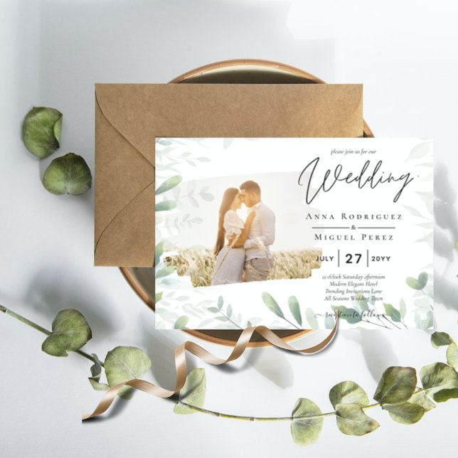 Budget vert Faire-part de mariage Eucalyptus (Créateur téléchargé)