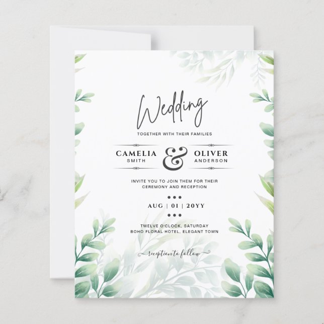 BUDGET Vert Faire-part de mariage QR CODE RQR RSVP (Devant)