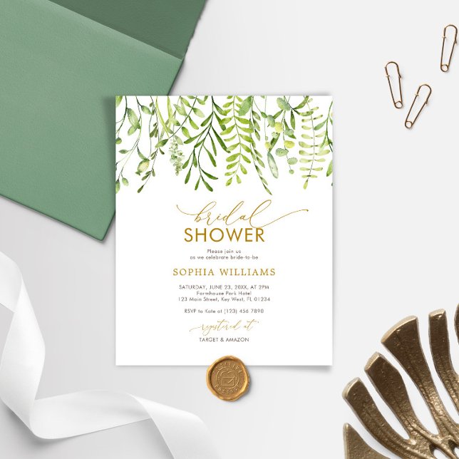 Budget vert Floral Bridal Shower Invitation (Créateur téléchargé)