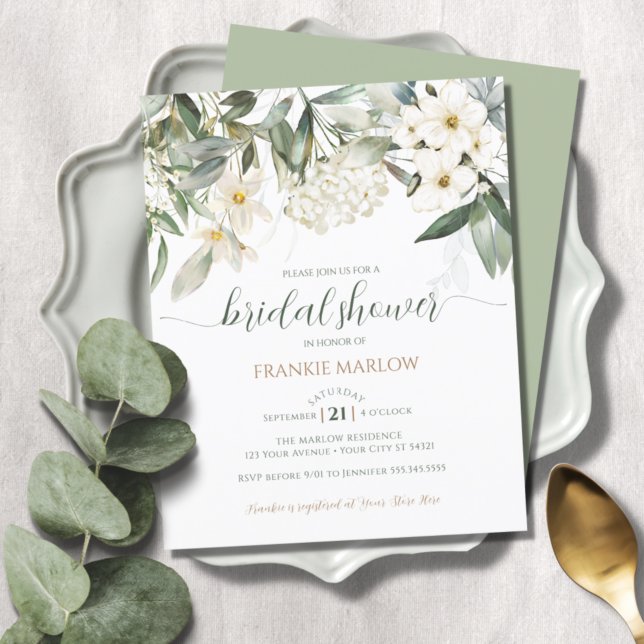Budget vert Floral Bridal Shower Invitation (Créateur téléchargé)
