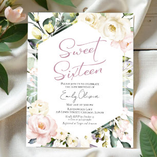Budget Vert Floral Frame Sweet 16 Invitation