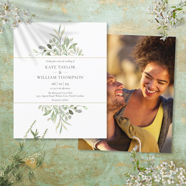 Budget Vert Mariage Photo Invitation (Budget Greenery Wedding Photo Invitation)