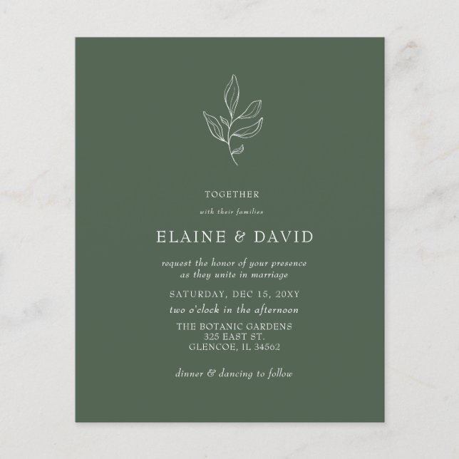 Budget Vert Moderne Botanique Mariage Invitations (Devant)