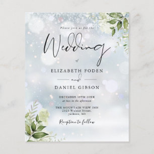Budget Vert Monogramme Hiver Mariage Invitation