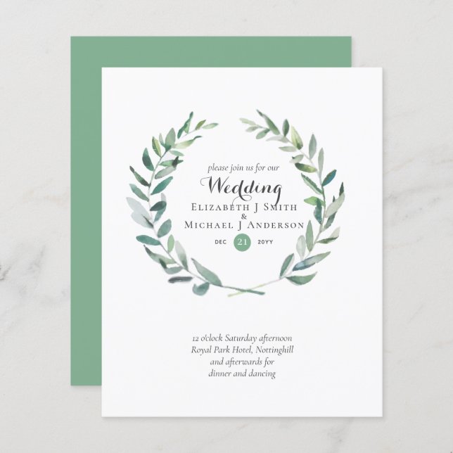 Budget Vert Olivier Feuilles Mariage Invite (Devant / Derrière)